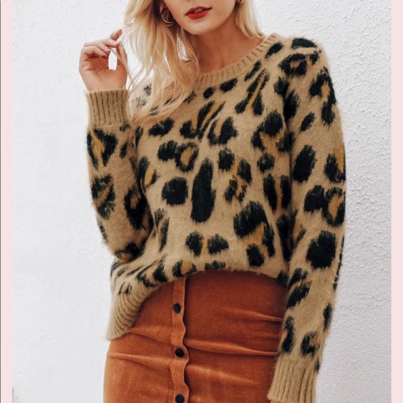 Do+Be Cheetah Animal Pattern Long Sleeve Sweater - Picture 1 of 7